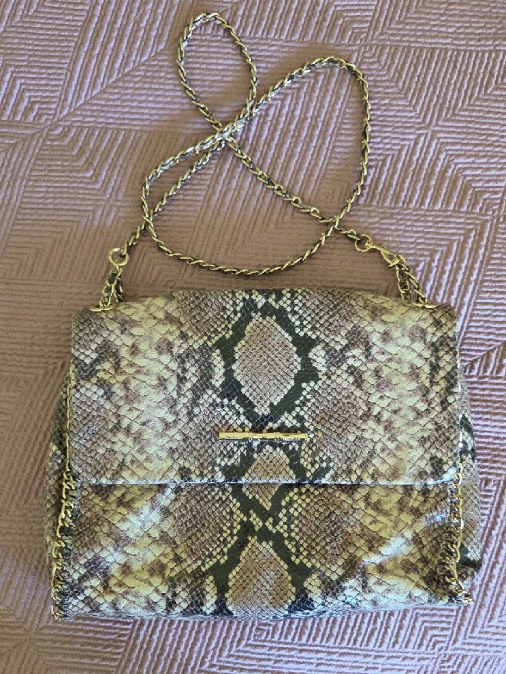 Nice N Roomy Python-Print Chain Shoulder Bag in Taupe and Black - Elaine Turner